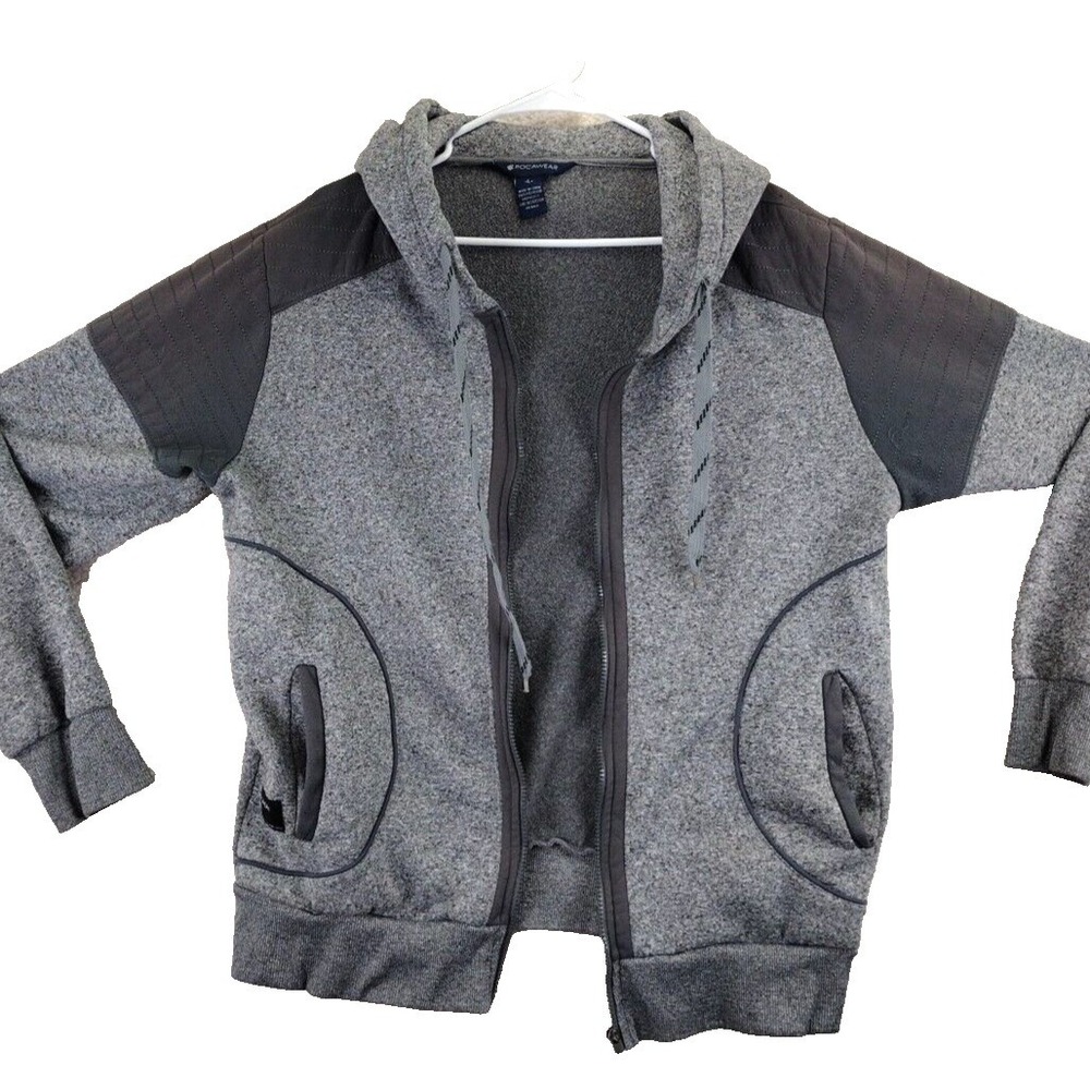 Rocawear Full Zip Hoodie Gray Heather Quilted‎ Shoulders Men's Size L Polyester